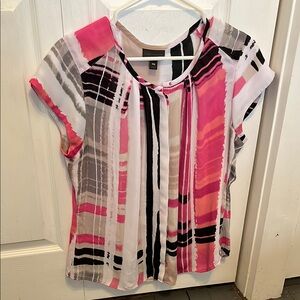 Worthington Pleated Bib Collar Blouse in Pink and White